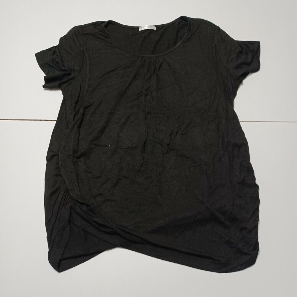 Ekouaer Women M Blouse Black Short Sleeve Nursing Top Overlay Stretch Maternity